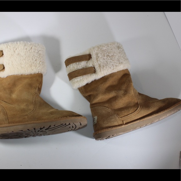UGG Big Girls Sheepskin Shearling Top Slip On Beckham in Chestnut Girls Size 3 - Picture 12 of 15